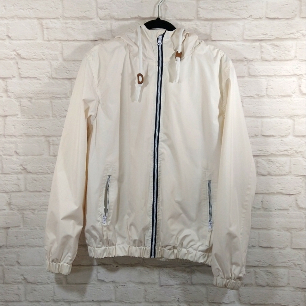 5/$25 Bleau Grandeur Men's Off White Hooded Zip PVC Coated Windbreaker Jacket L